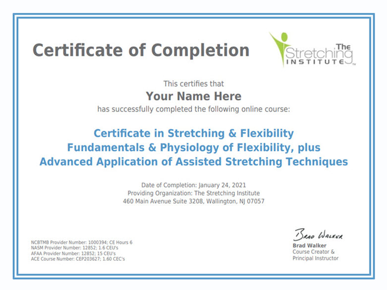 Stretching Certification CEU Certificate