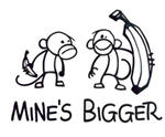 A drawing of two monkeys, one holding a small banana and the other holding a large banana, with the text "Mine's bigger" as a humorous reference to shin splints